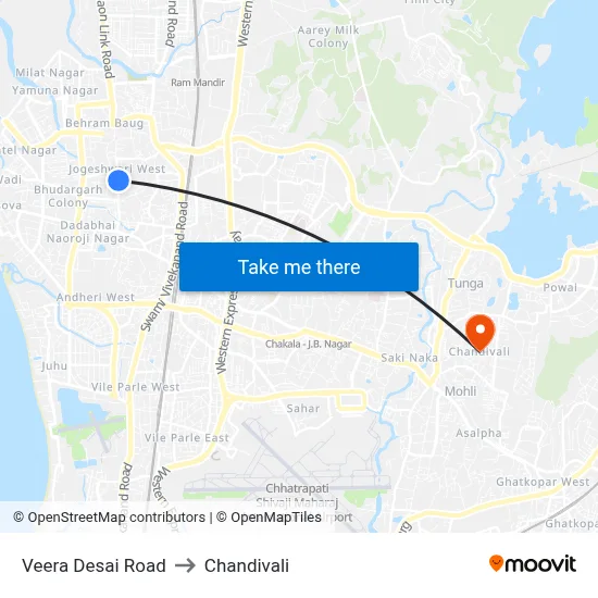 Veera Desai Road to Chandivali map