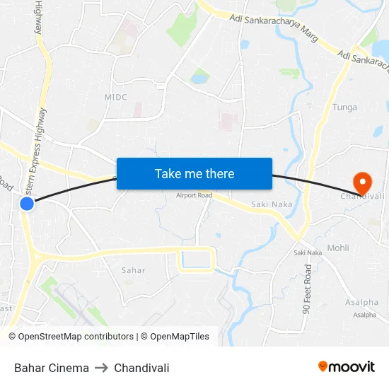 Bahar Cinema to Chandivali map