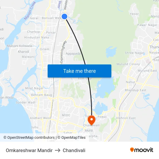 Omkareshwar Mandir to Chandivali map