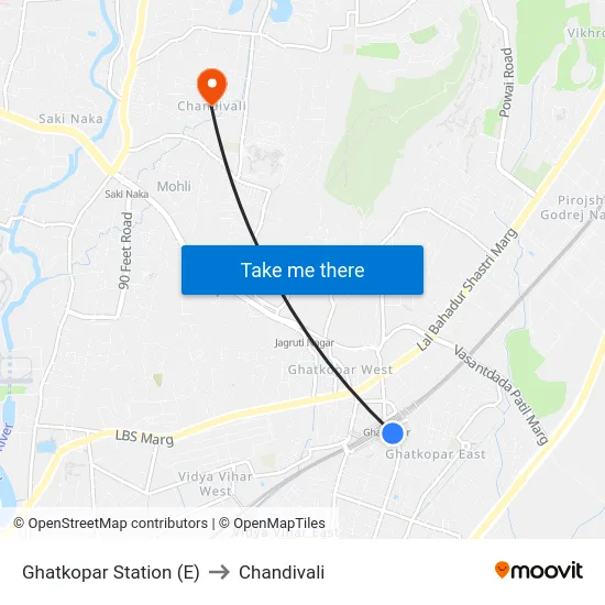 Ghatkopar Station (E) to Chandivali map