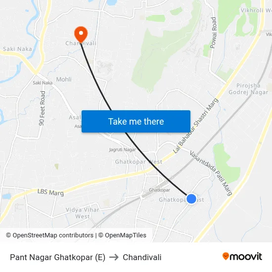 Pant Nagar Ghatkopar (E) to Chandivali map