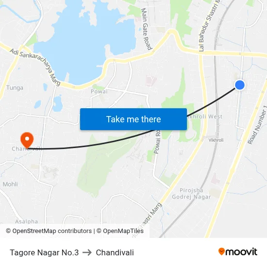 Tagore Nagar No.3 to Chandivali map