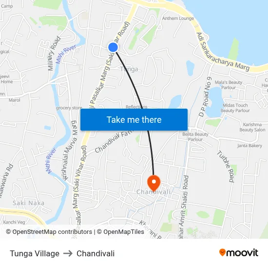 Tunga Village to Chandivali map