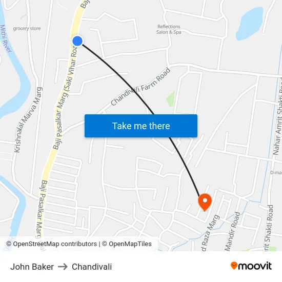 John Baker to Chandivali map