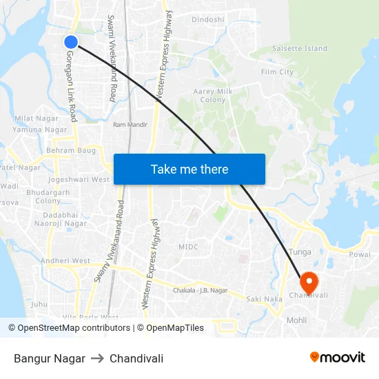 Bangur Nagar to Chandivali map