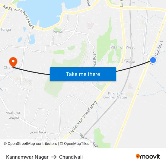 Kannamwar Nagar to Chandivali map