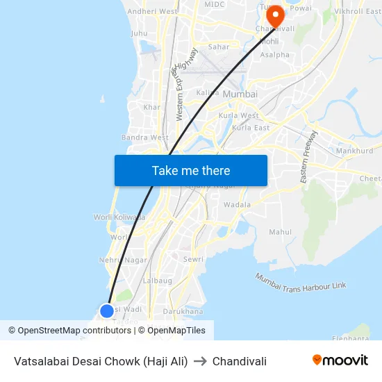 Vatsalabai Desai Chowk (Haji Ali) to Chandivali map
