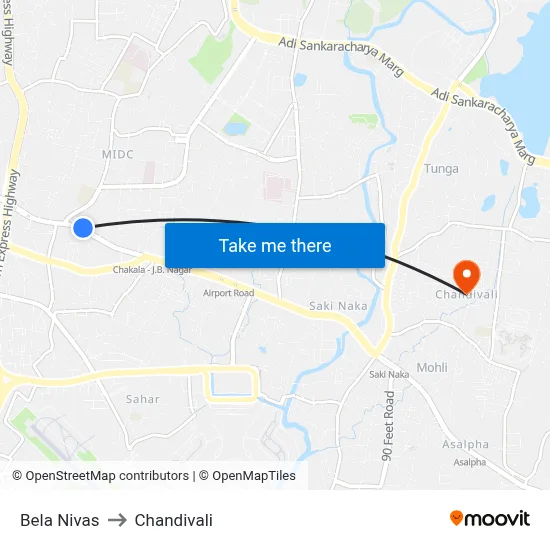 Bela Nivas to Chandivali map