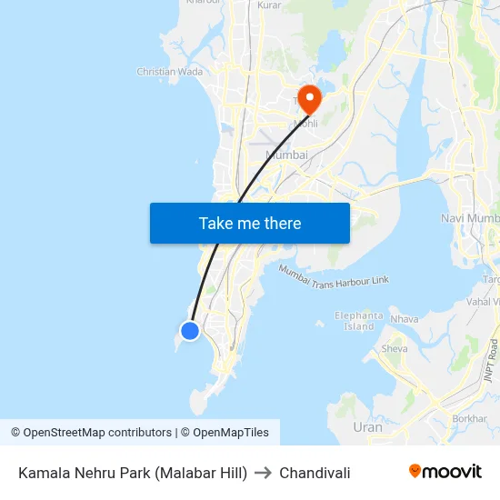 Kamala Nehru Park (Malabar Hill) to Chandivali map