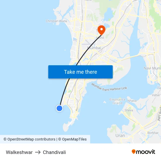Walkeshwar to Chandivali map