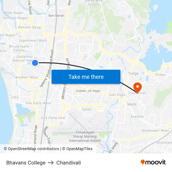 Bhavans College to Chandivali map