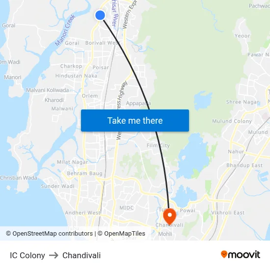 IC Colony to Chandivali map