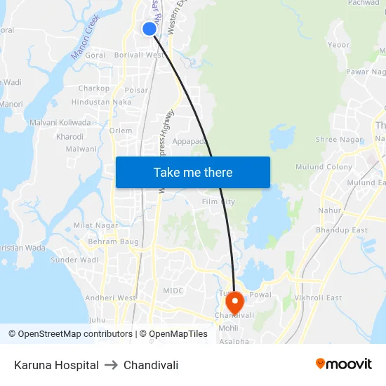 Karuna Hospital to Chandivali map
