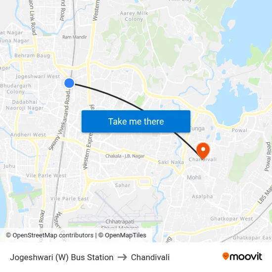 Jogeshwari (W) Bus Station to Chandivali map