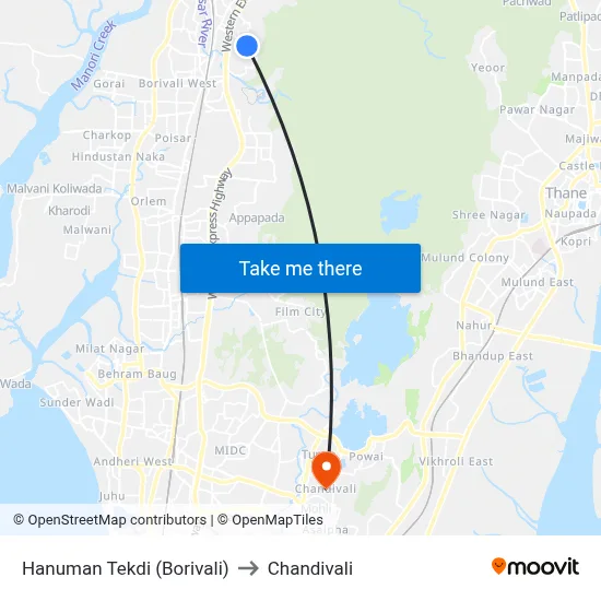 Hanuman Tekdi (Borivali) to Chandivali map