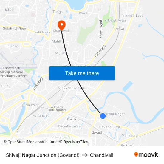 Shivaji Nagar Junction (Govandi) to Chandivali map