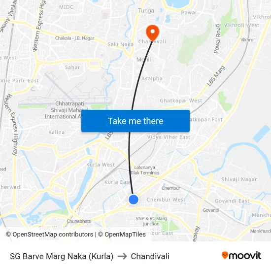 SG Barve Marg Naka (Kurla) to Chandivali map