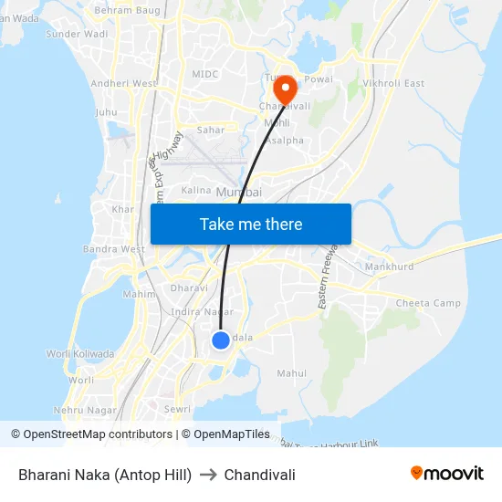 Bharani Naka (Antop Hill) to Chandivali map