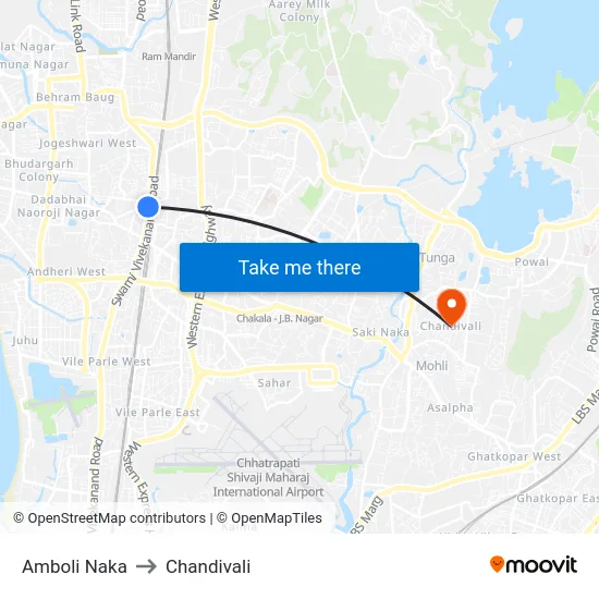 Amboli Naka to Chandivali map