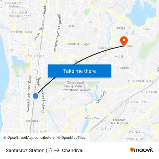 Santacruz Station (E) to Chandivali map