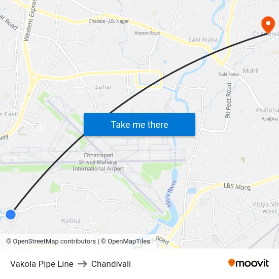 Vakola Pipe Line to Chandivali map