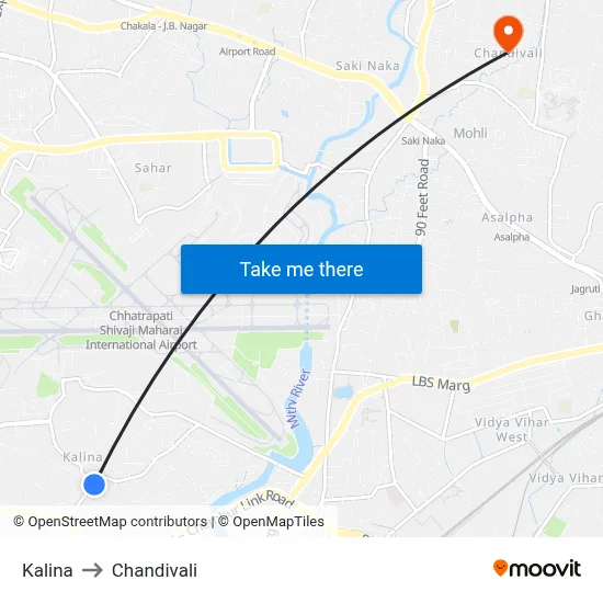 Kalina to Chandivali map