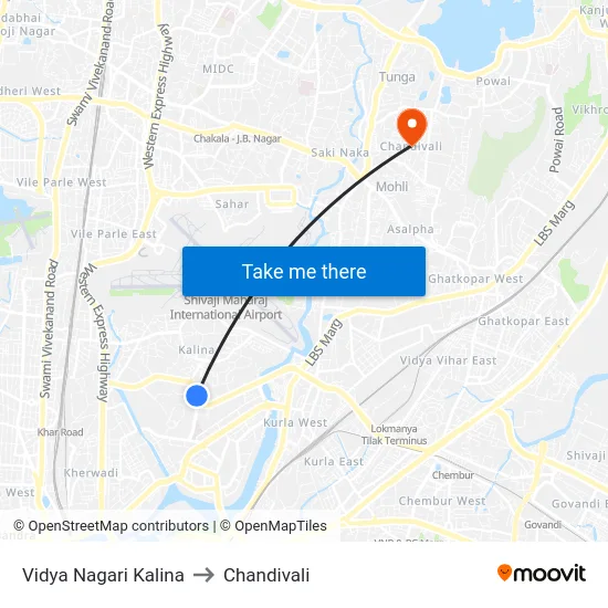 Vidya Nagari Kalina to Chandivali map