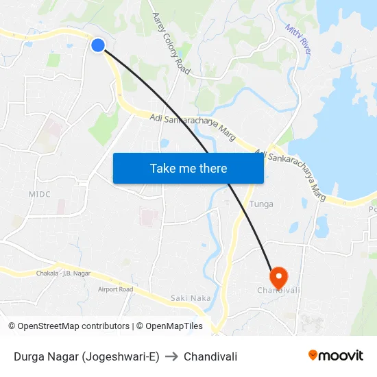 Durga Nagar (Jogeshwari-E) to Chandivali map