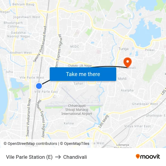 Vile Parle Station (E) to Chandivali map