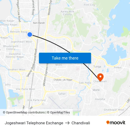 Jogeshwari Telephone Exchange to Chandivali map