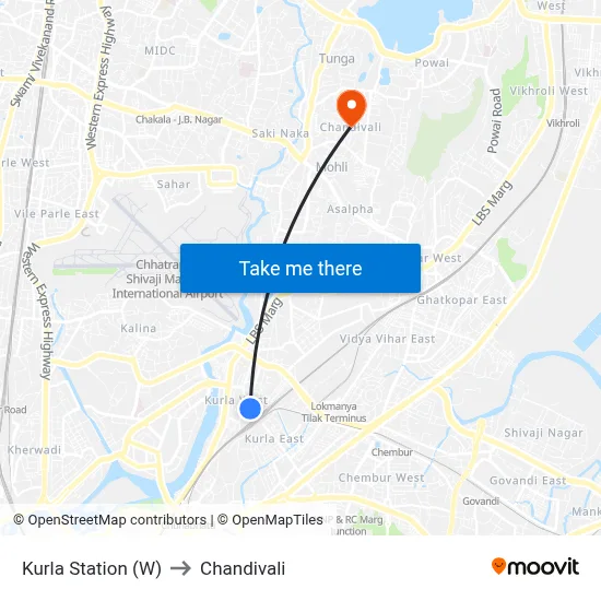 Kurla Station (W) to Chandivali map