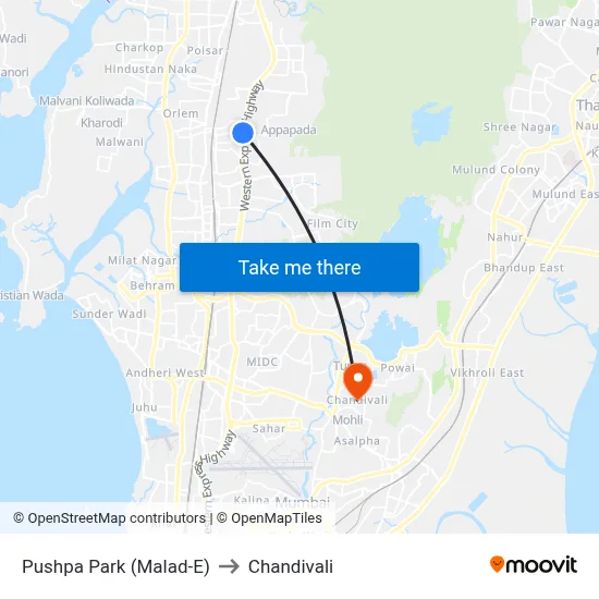 Pushpa Park (Malad-E) to Chandivali map