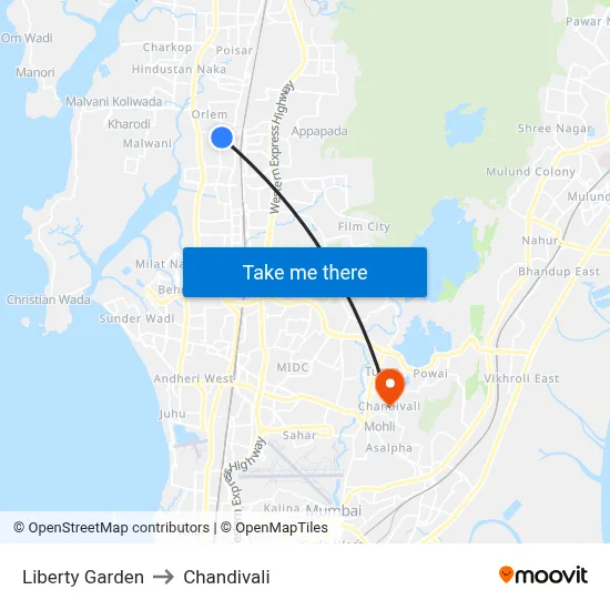 Liberty Garden to Chandivali map