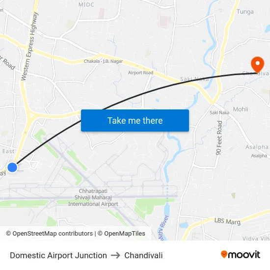 Domestic Airport Junction to Chandivali map