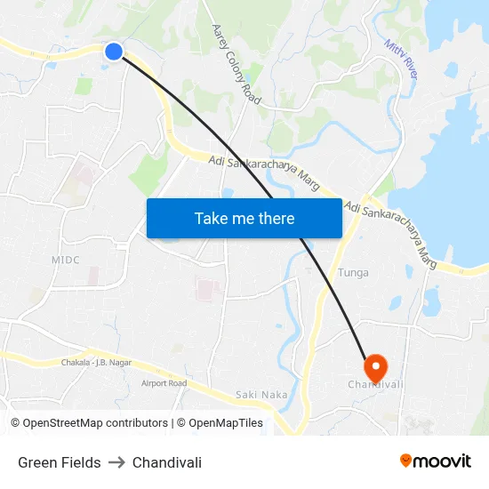 Green Fields to Chandivali map