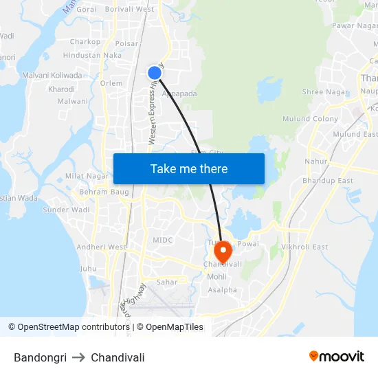 Bandongri to Chandivali map