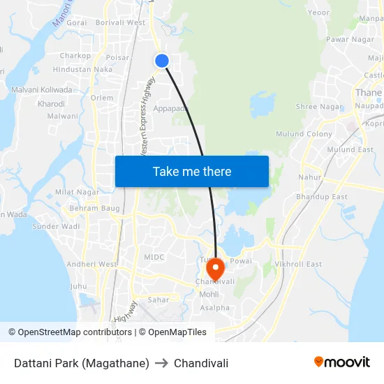Dattani Park (Magathane) to Chandivali map