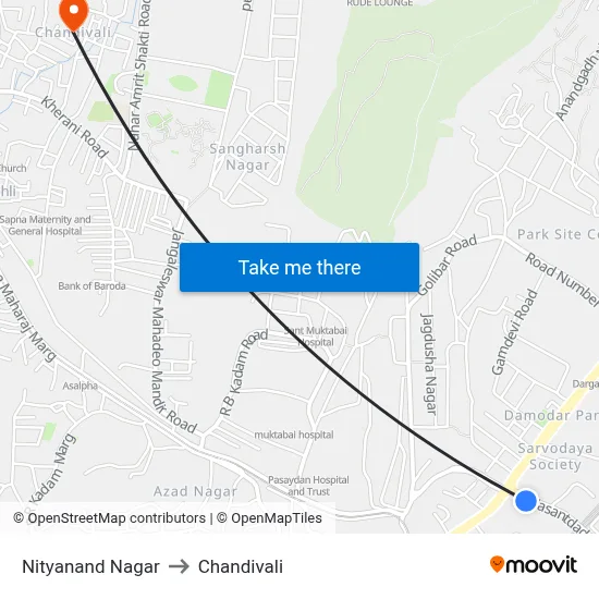 Nityanand Nagar to Chandivali map