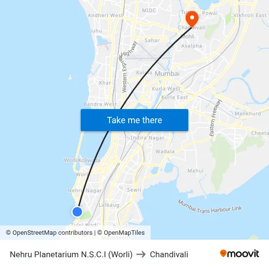 Nehru Planetarium NSCI (Worli) to Chandivali map