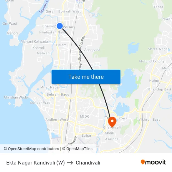 Ekta Nagar Kandivali (W) to Chandivali map