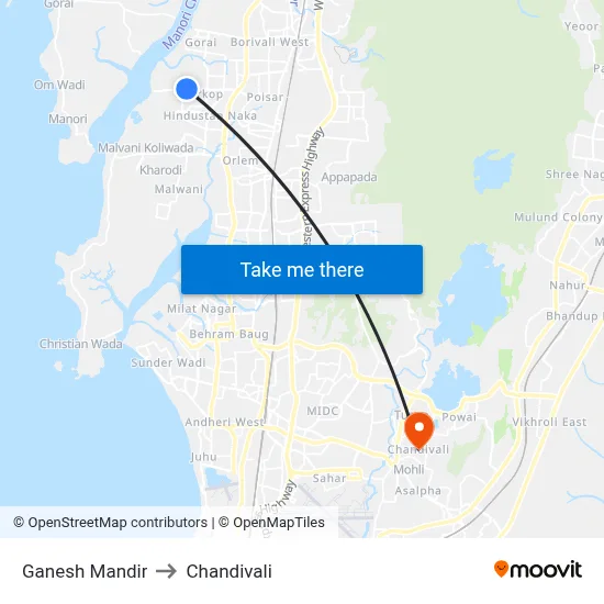 Ganesh Mandir to Chandivali map