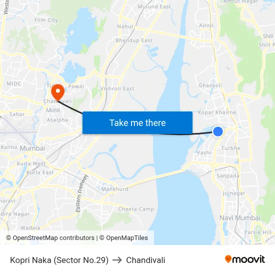 Kopri Naka (Sector No.29) to Chandivali map
