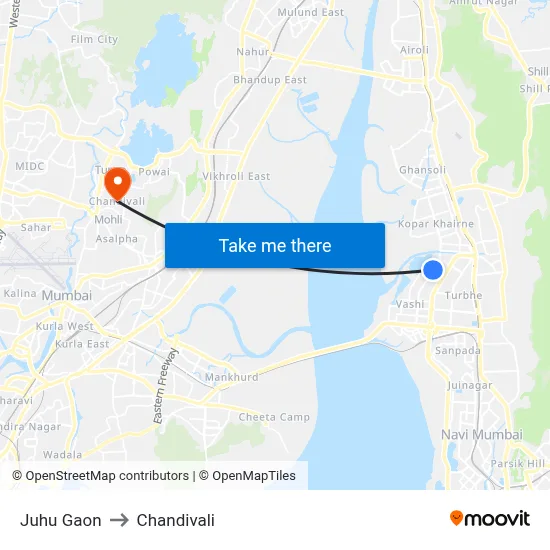Juhu Gaon to Chandivali map