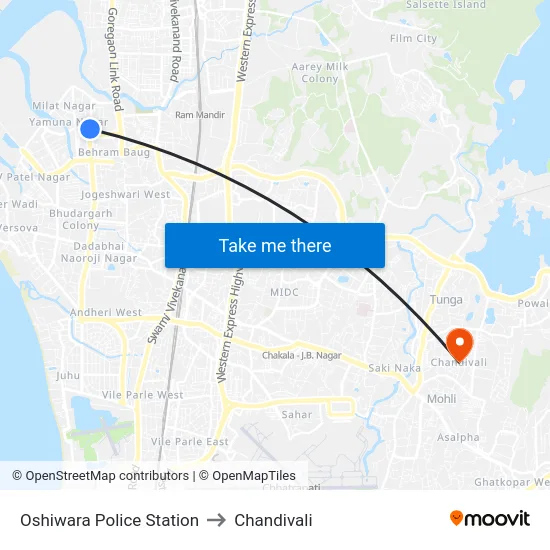 Oshiwara Police Station to Chandivali map