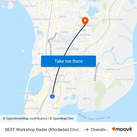 BEST Workshop Dadar (Khodadad Circle) to Chandivali map