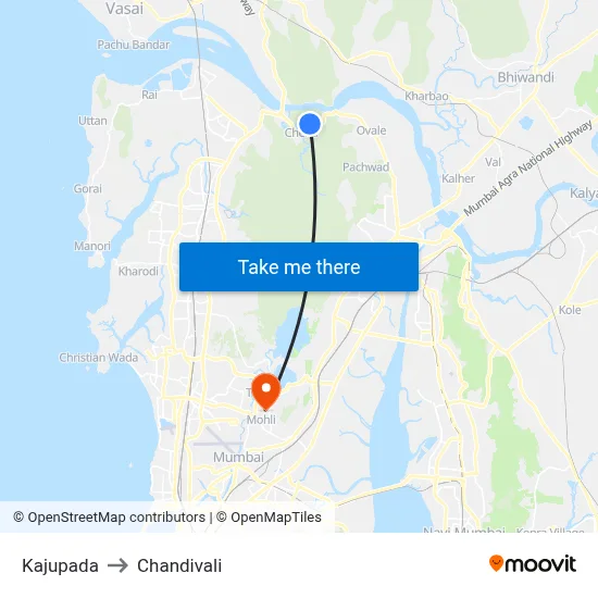 Kajupada to Chandivali map
