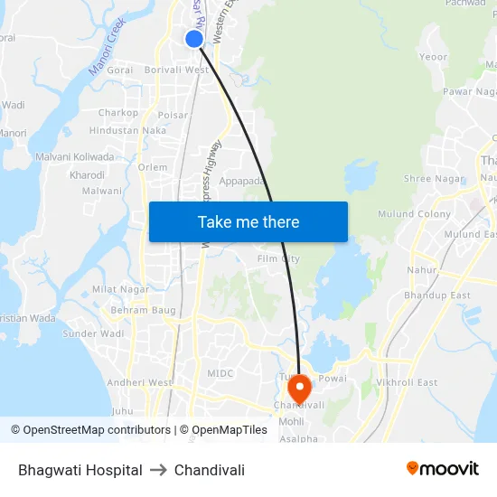 Bhagwati Hospital to Chandivali map