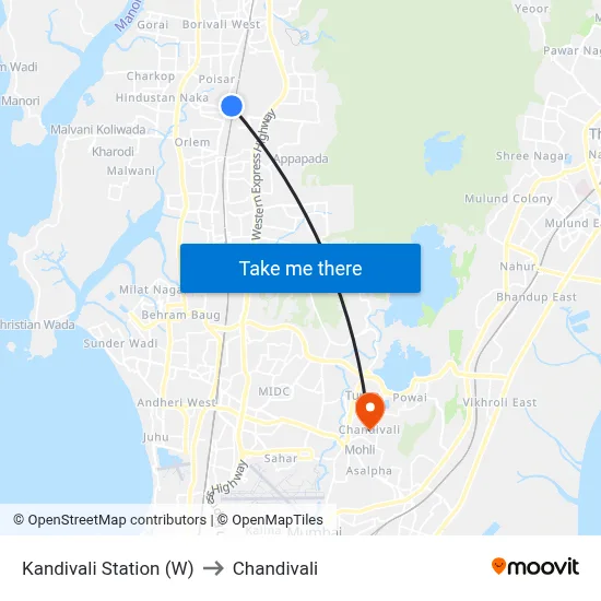 Kandivali Station (W) to Chandivali map