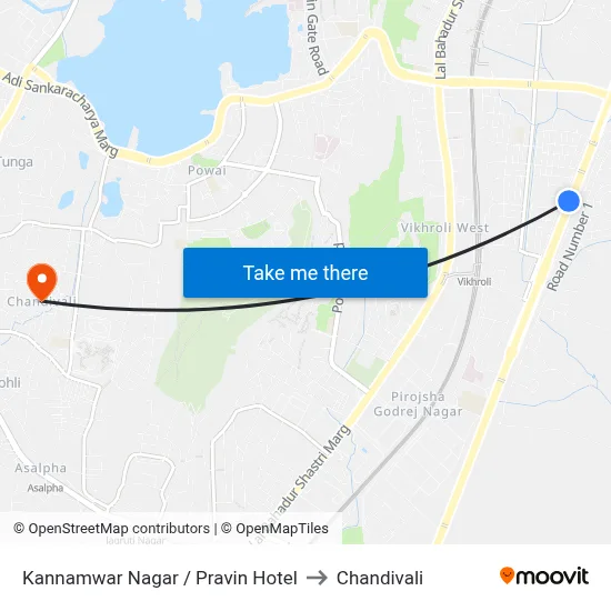 Kannamwar Nagar / Pravin Hotel to Chandivali map