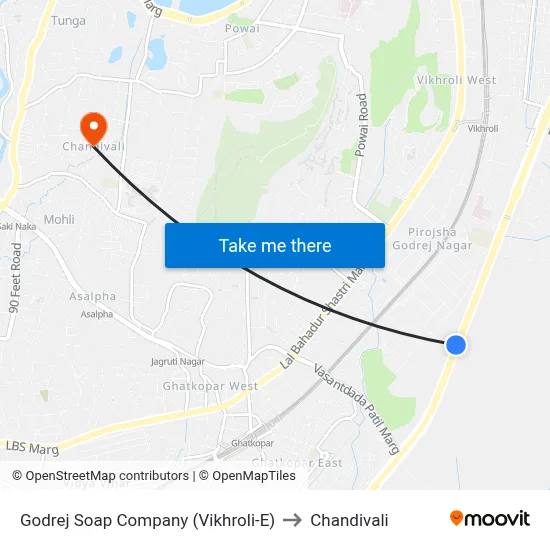 Godrej Soap Company (Vikhroli-E) to Chandivali map